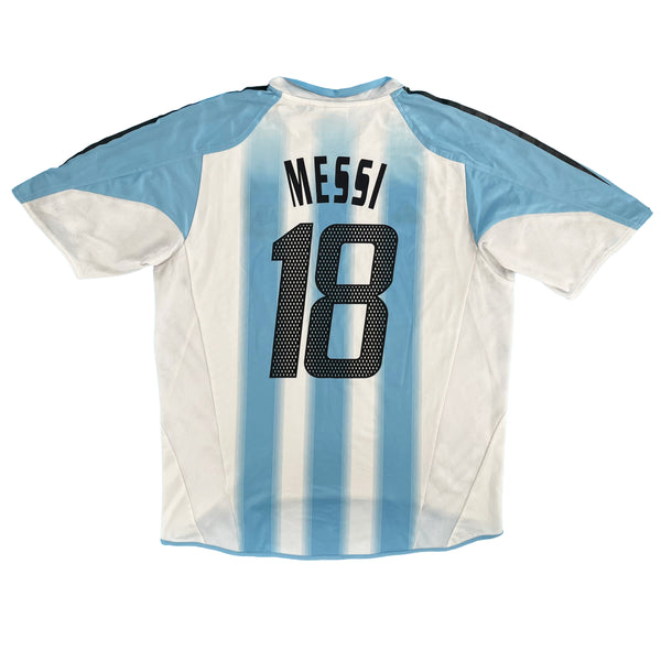 2004-05 Argentinië Thuis Shirt Messi #18 - 8/10 - (L) - Oldschool Voetbalshirts