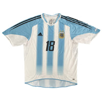 2004-05 Argentinië Thuis Shirt Messi #18 - 8/10 - (L) - Oldschool Voetbalshirts