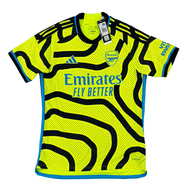 Arsenal uit voetbalshirt uit seizoen 2023 - 2024 voorkant met label