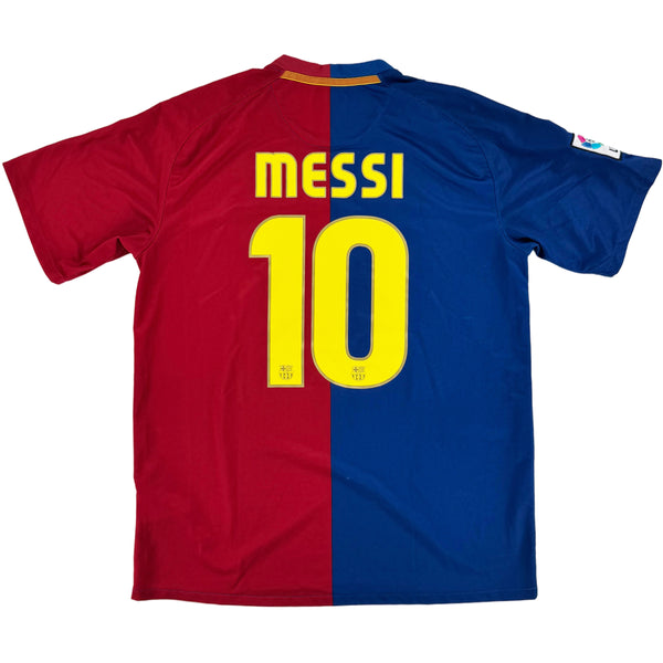 2008-09 Barcelona Thuis Shirt Messi - 9/10 - (L) - Oldschool Voetbalshirts