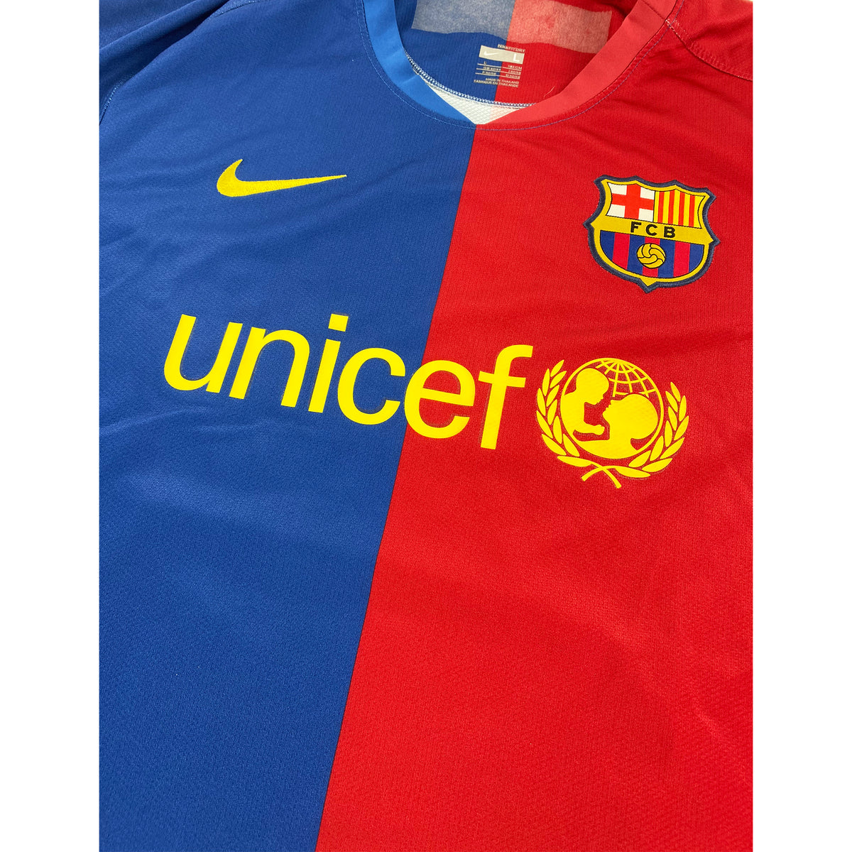 2008-09 Barcelona Thuis Shirt Messi - 9/10 - (L) - Oldschool Voetbalshirts