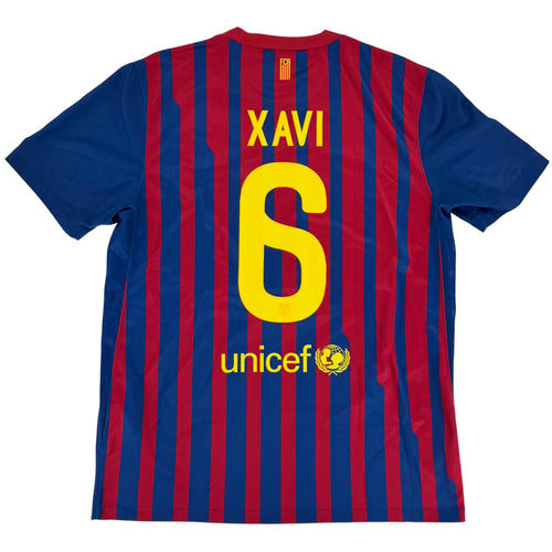 2011-12 Barcelona Thuis Shirt Xavi #6 - 9/10 - (L) - Oldschool Voetbalshirts