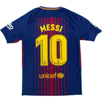 2017-18 Barcelona Thuis Shirt Messi #10 - 9/10 - (S) - Oldschool Voetbalshirts