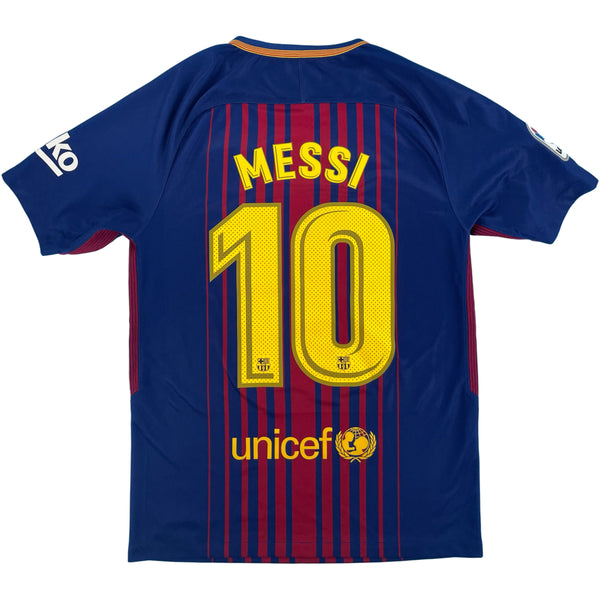 2017-18 Barcelona Thuis Shirt Messi #10 - 9/10 - (S) - Oldschool Voetbalshirts