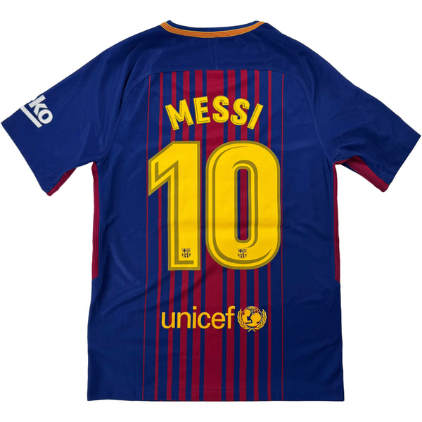 2017-18 Barcelona Thuis Shirt Messi #10 - 9/10 - (S) - Oldschool Voetbalshirts