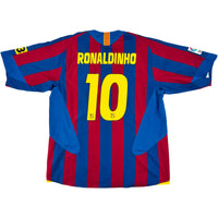 2005-06 Barcelona Thuis Shirt Ronaldinho #10 - 9/10 - (XL) - Oldschool Voetbalshirts