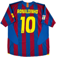 2005-06 Barcelona Thuis Shirt Ronaldinho #10 - 9/10 - (XL) - Oldschool Voetbalshirts