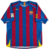 2005-06 Barcelona Thuis Shirt Ronaldinho #10 - 9/10 - (XL) - Oldschool Voetbalshirts