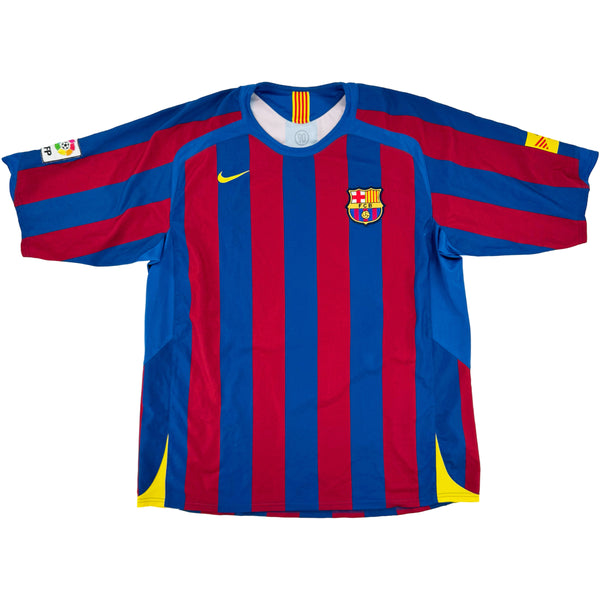 2005-06 Barcelona Thuis Shirt Ronaldinho #10 - 9/10 - (XL) - Oldschool Voetbalshirts