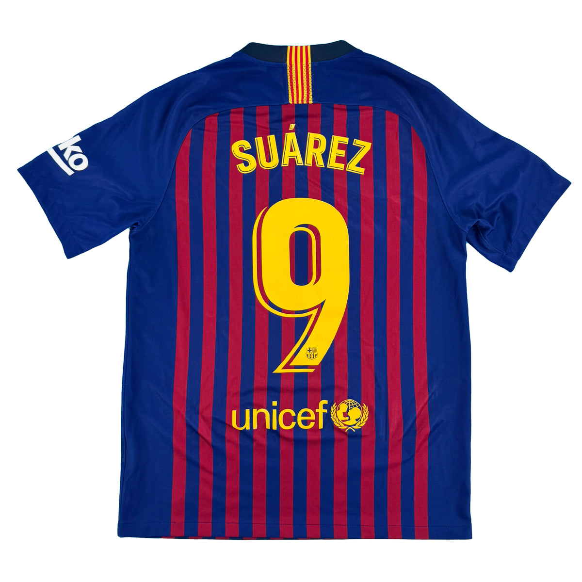 2018-19 Barcelona Thuis Shirt Suarez #9 - 9/10 - (M) - Oldschool Voetbalshirts