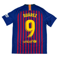 2018-19 Barcelona Thuis Shirt Suarez #9 - 9/10 - (M) - Oldschool Voetbalshirts