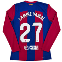 2023-24 Barcelona Player Issue Thuis Shirt Yamal #27 - 10/10 - (M) - Oldschool Voetbalshirts