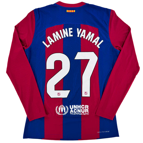 2023-24 Barcelona Player Issue Thuis Shirt Yamal #27 - 10/10 - (M) - Oldschool Voetbalshirts