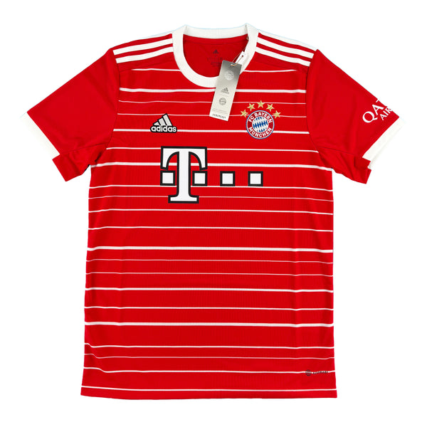 Rood Bayern München thuis voetbalshirt uit seizoen 2022 - 2023 voorkant