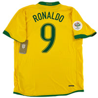 2006 Brazilië WK Thuis Shirt Ronaldo #9 - Nieuw - (L)