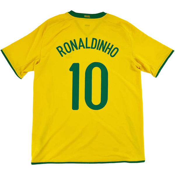 2008-10 Brazilië Thuis Shirt Ronaldinho #10 - 7/10 - (XL) - Oldschool Voetbalshirts
