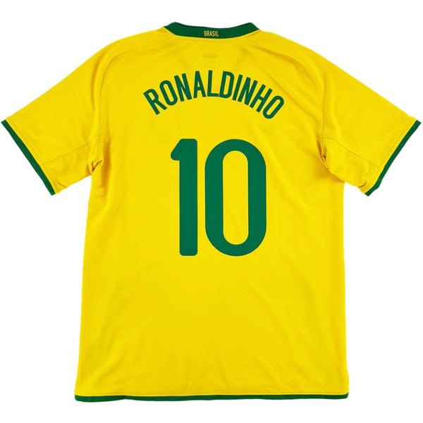2008-10 Brazilië Thuis Shirt Ronaldinho - 8/10 - (L) - Oldschool Voetbalshirts