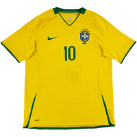 2008-10 Brazilië Thuis Shirt Ronaldinho #10 - 7/10 - (XL) - Oldschool Voetbalshirts