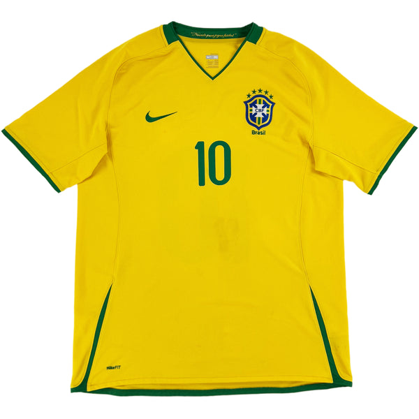 2008-10 Brazilië Thuis Shirt Ronaldinho #10 - 7/10 - (XL) - Oldschool Voetbalshirts