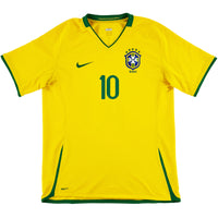 2008-10 Brazilië Thuis Shirt Ronaldinho - 8/10 - (L) - Oldschool Voetbalshirts