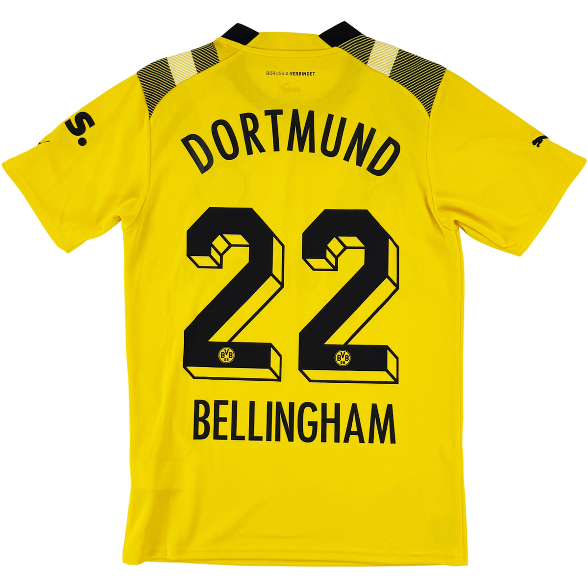 2022-23 Borussia Dortmund Thuis Shirt Bellingham #22 - 9/10 - (S) - Oldschool Voetbalshirts