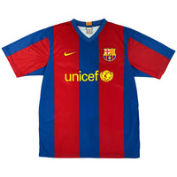 2007-08 Barcelona Thuis Shirt - 9/10 - (XL) - Oldschool Voetbalshirts