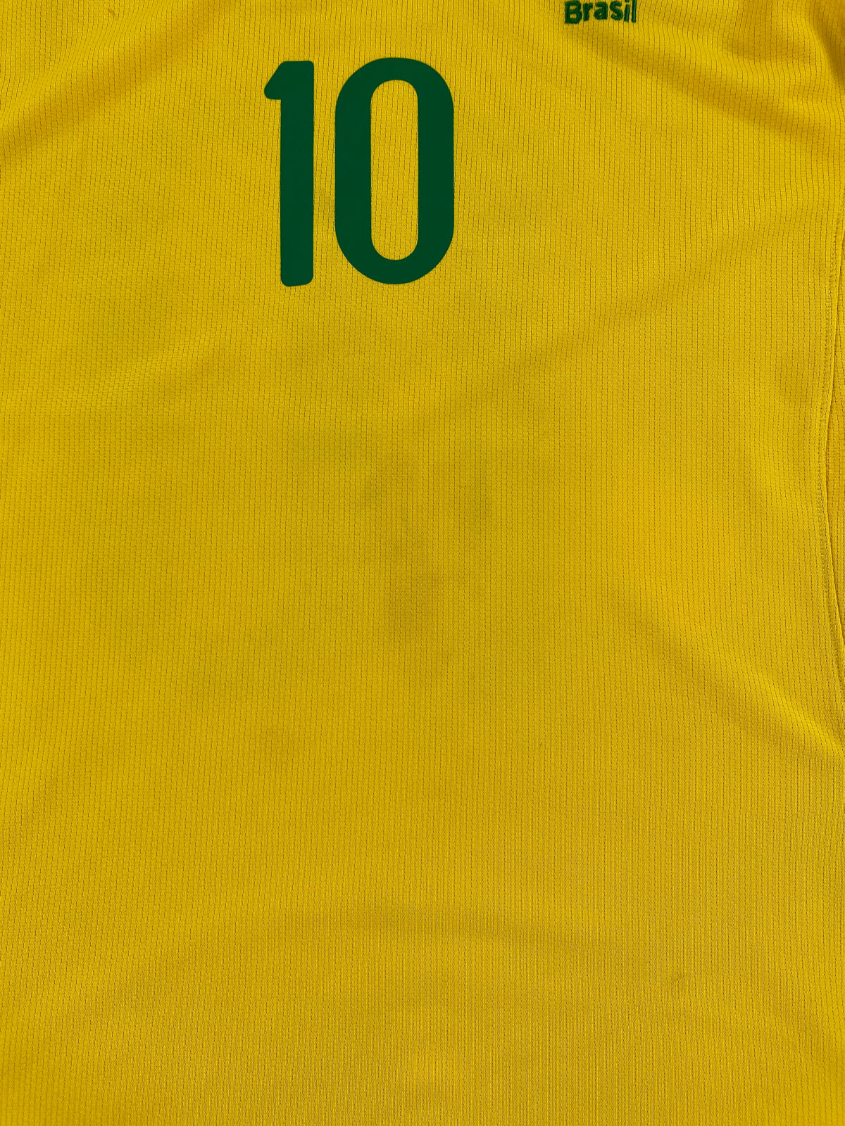 2008-10 Brazilië Thuis Shirt Ronaldinho #10 - 7/10 - (XL) - Oldschool Voetbalshirts