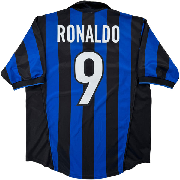 1998-99 Inter Milan Thuis Shirt Ronaldo #9 - 9/10 - (M) - Oldschool Voetbalshirts