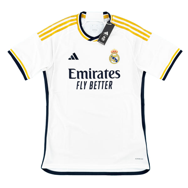Wit Real Madrid thuis voetbalshirt uit seizoen 2023 - 2024 voorkant