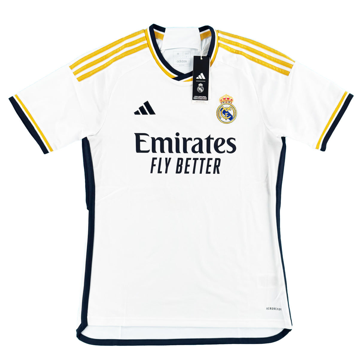 Wit Real Madrid thuis voetbalshirt met Jude Bellingham bedrukking uit seizoen 2023 - 2024 voorkant