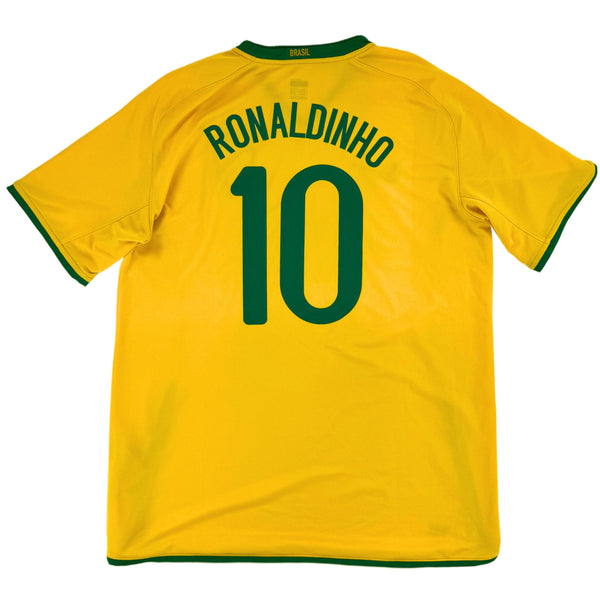 2008-10 Brazilië Thuis Shirt Ronaldinho - 9/10 - (XL) - Oldschool Voetbalshirts
