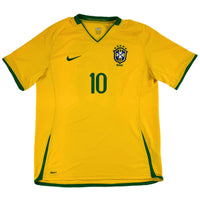 2008-10 Brazilië Thuis Shirt Ronaldinho - 9/10 - (XL) - Oldschool Voetbalshirts